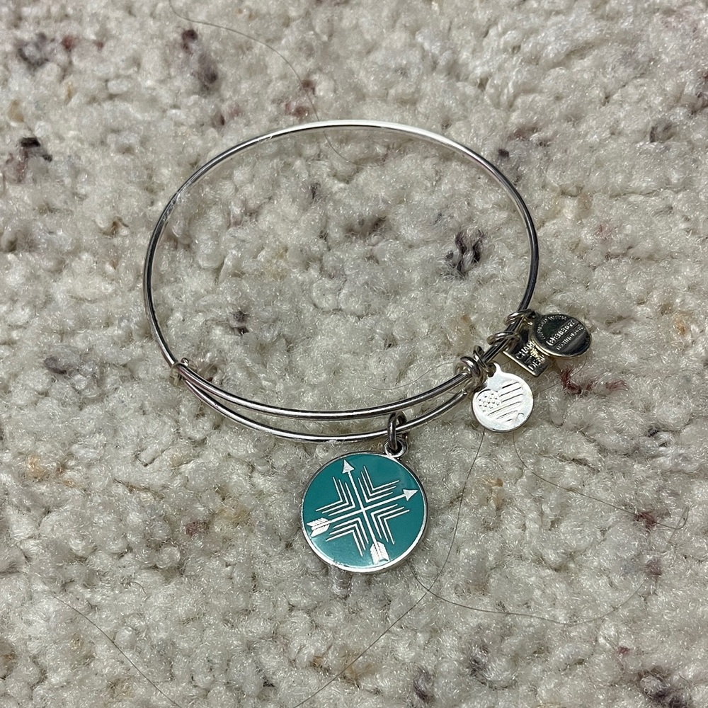 Alex and Ani Silver and Teal Charm Bracelet